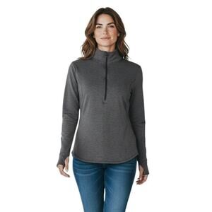 Apana Women's Athletic 1/4 Zip Top M Gray Pullover Long Sleeve Mock Neck Shirt